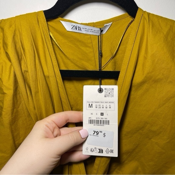 NWT Zara Women Mustard knotted asymmetrical sleevless midi poplin dress in M - Picture 4 of 7